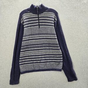 Royal Robbins Men Sweater Large Blue‎ Striped Wool Blend 1/4 Zip Mock Neck